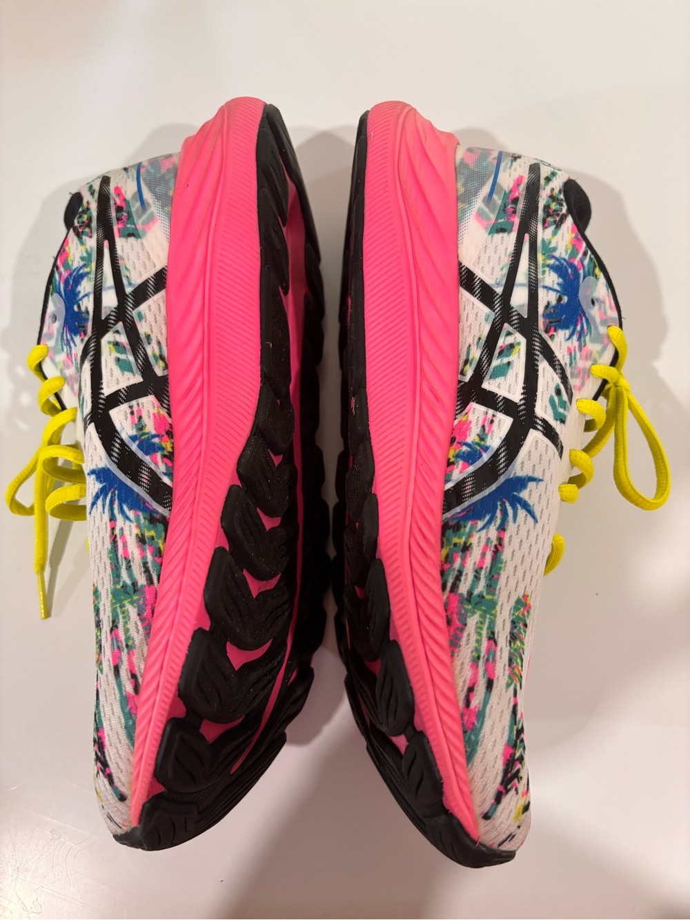 ASICS Woman White Multicolor Knit Sneakers with Neon Yellow Laces - Picture 4 of 9